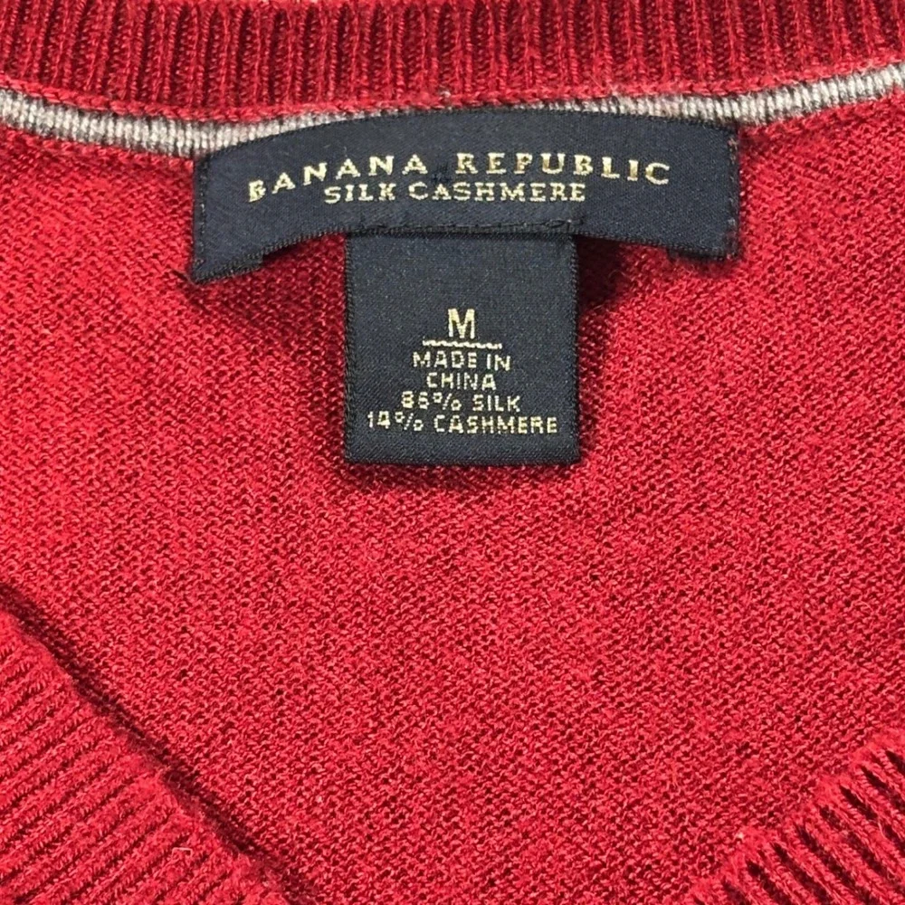 Banana Republic Mens Red Silk Cashmere‎ Blend V-Neck Sweater Size M